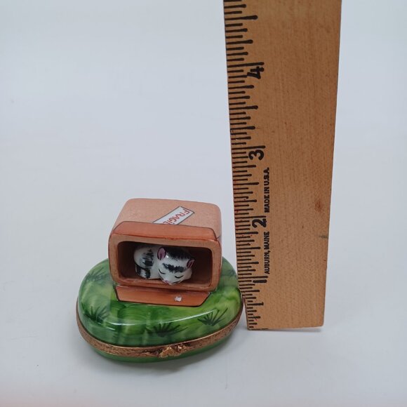 Limoges France Porcelain Cat in Box On Green Grass Trinket Box Peint Main - Picture 11 of 14